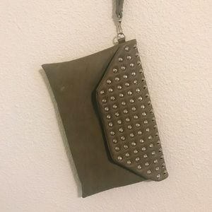 Studded faux leather clutch
